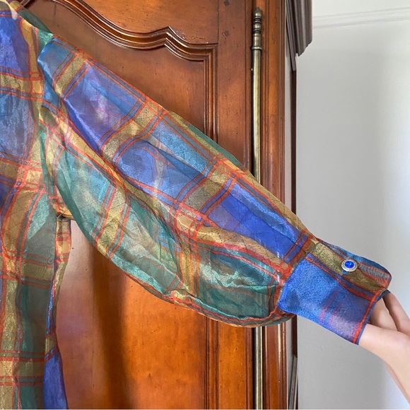Vintage Victoria’s Secret Gold Label Plaid Bed Jacket | Sheer Artsy Clowncore - Picture 3 of 6